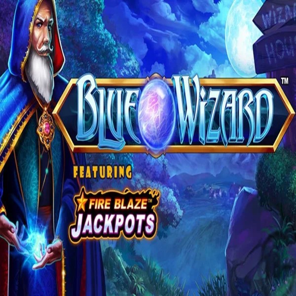 Blue Wizard Fire Blaze Jackpots by Rarestone Gaming, showcased at spinogrinoo.eu.com – game logo