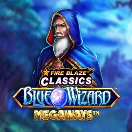 Official Slots logo: Fire Blaze Blue Wizard Megaways by Rarestone Gaming at Spinogrino Casino